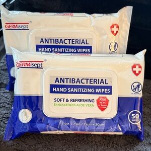 Antibacterial Hand Sanitizing Wipes - Blue and White 2 pk